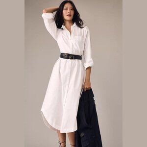 ANTHROPOLOGIE | The Soren Long-Sleeve Shirt Dress by Maeve in White | Size M